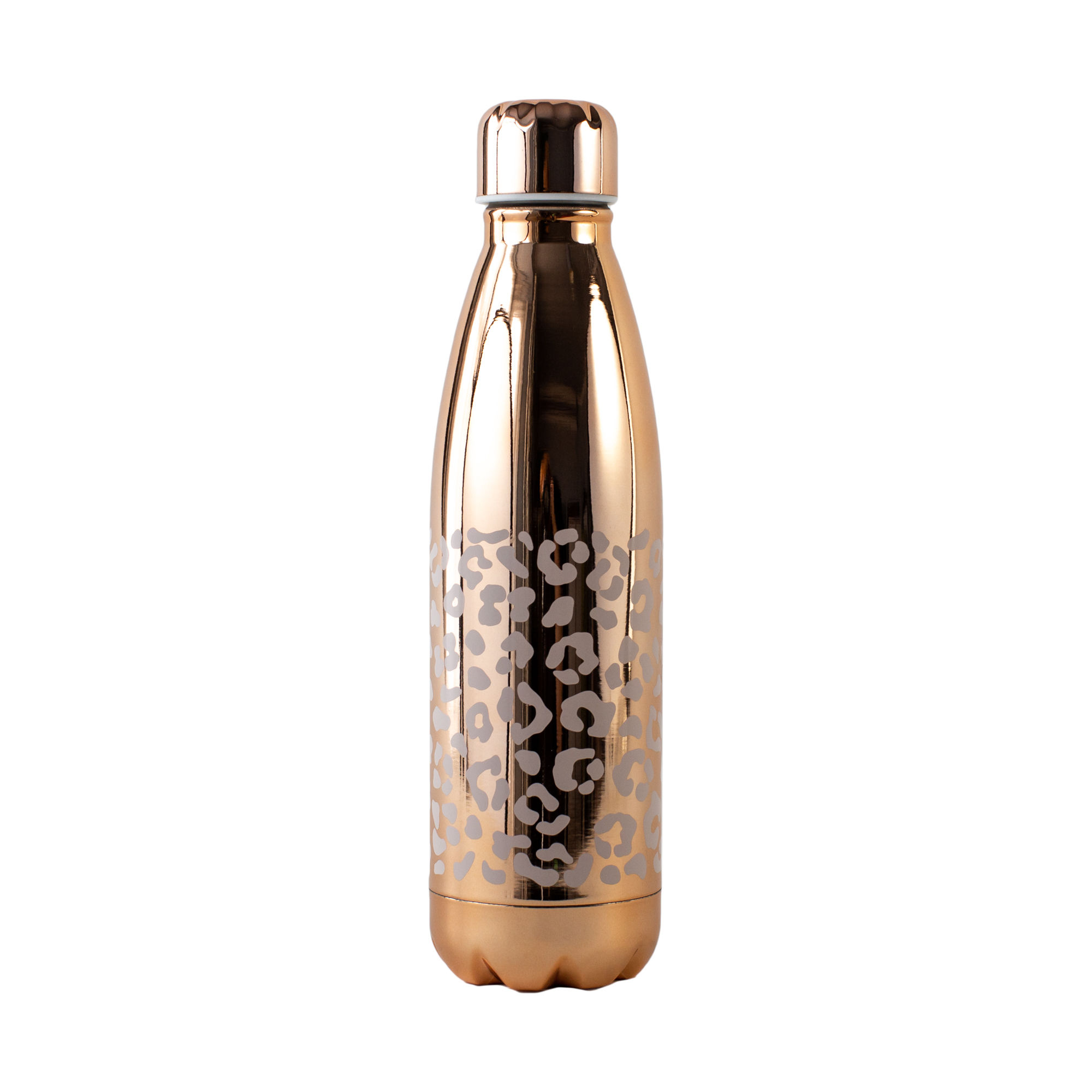 Leopard print rose gold drinking bottle.