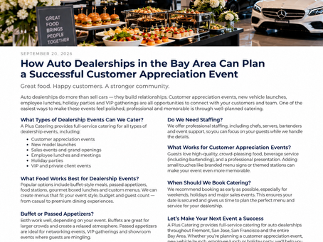 How Auto Dealerships Catering in the Bay Area Can Plan a Successful Customer Appreciation Event