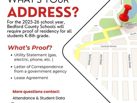 Proof of Residency Required for K–8 Students in Bedford County Schools