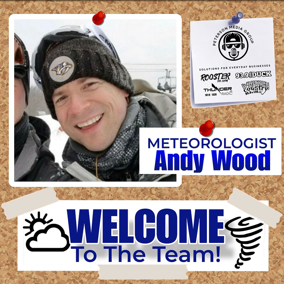 Rooster 101.5, 93.9 The Duck, and Whiskey Country Radio Welcome new staff meteorologist - Andy Wood
