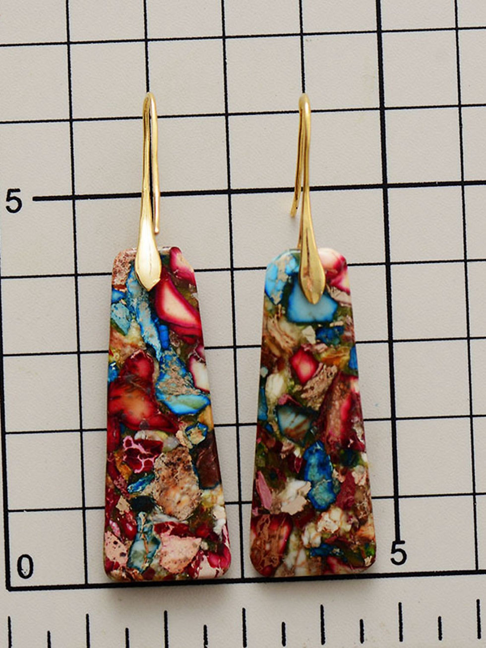 Thumbnail: Geometrical Shape Imperial Jasper Dangle Earrings
