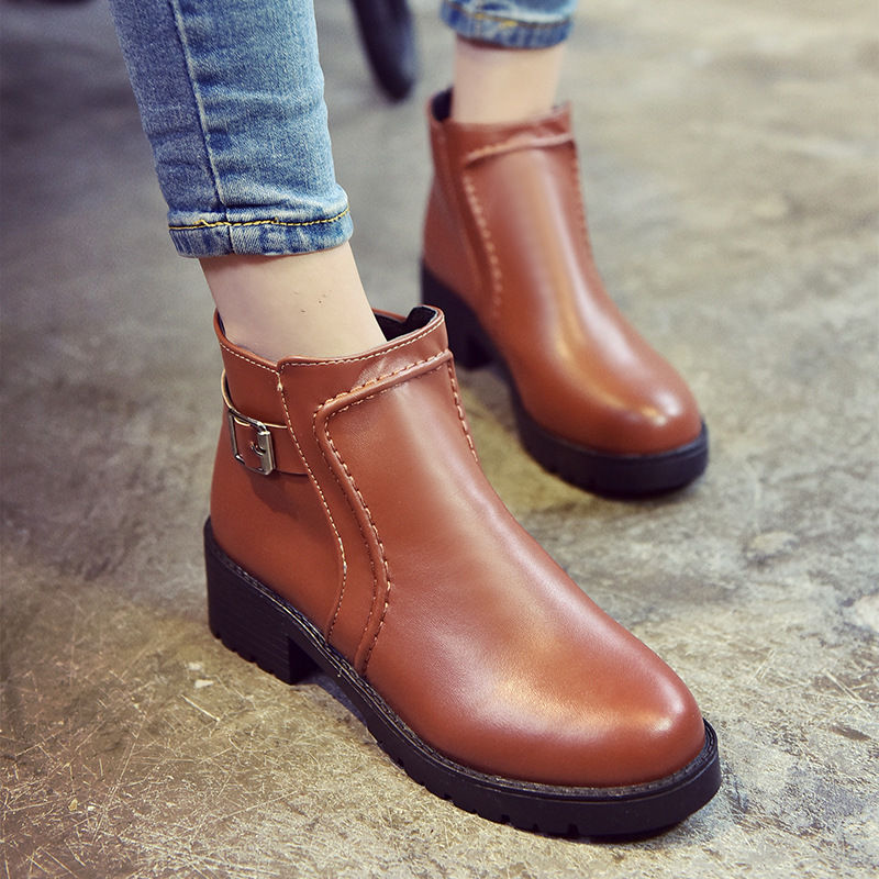 Thumbnail: Round Toe Non-Slip Chunky Heel Winter Boots for Women