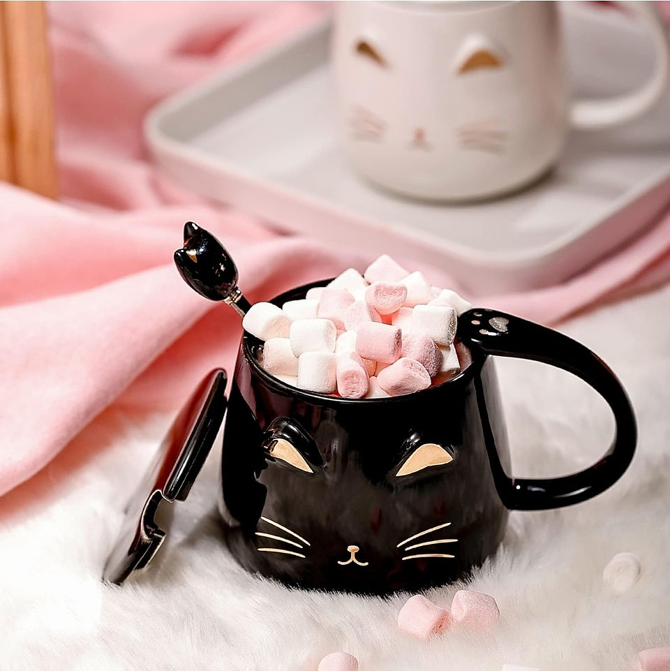 Black cat mug with spoon