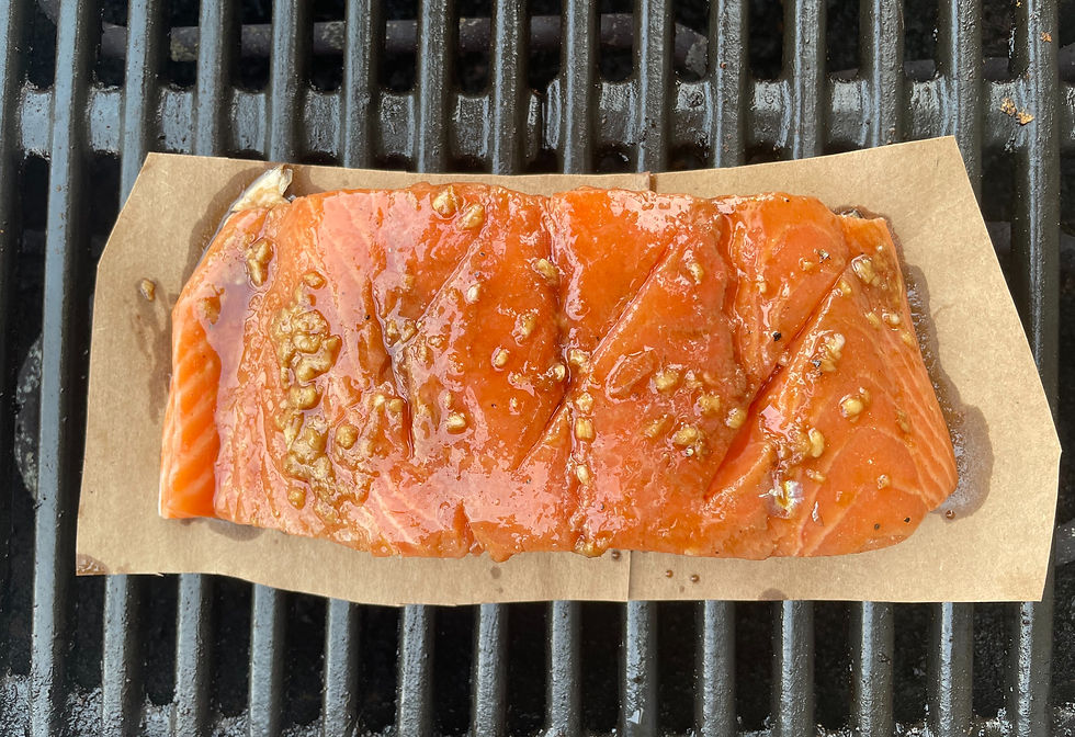 salmon on paper bag on the grill