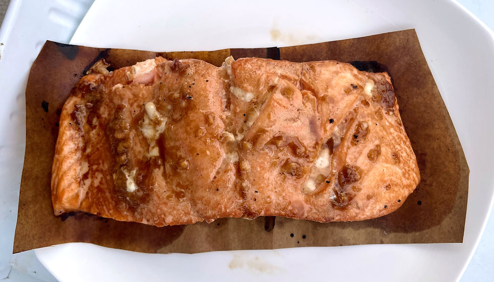 salmon grilled on a paper bag