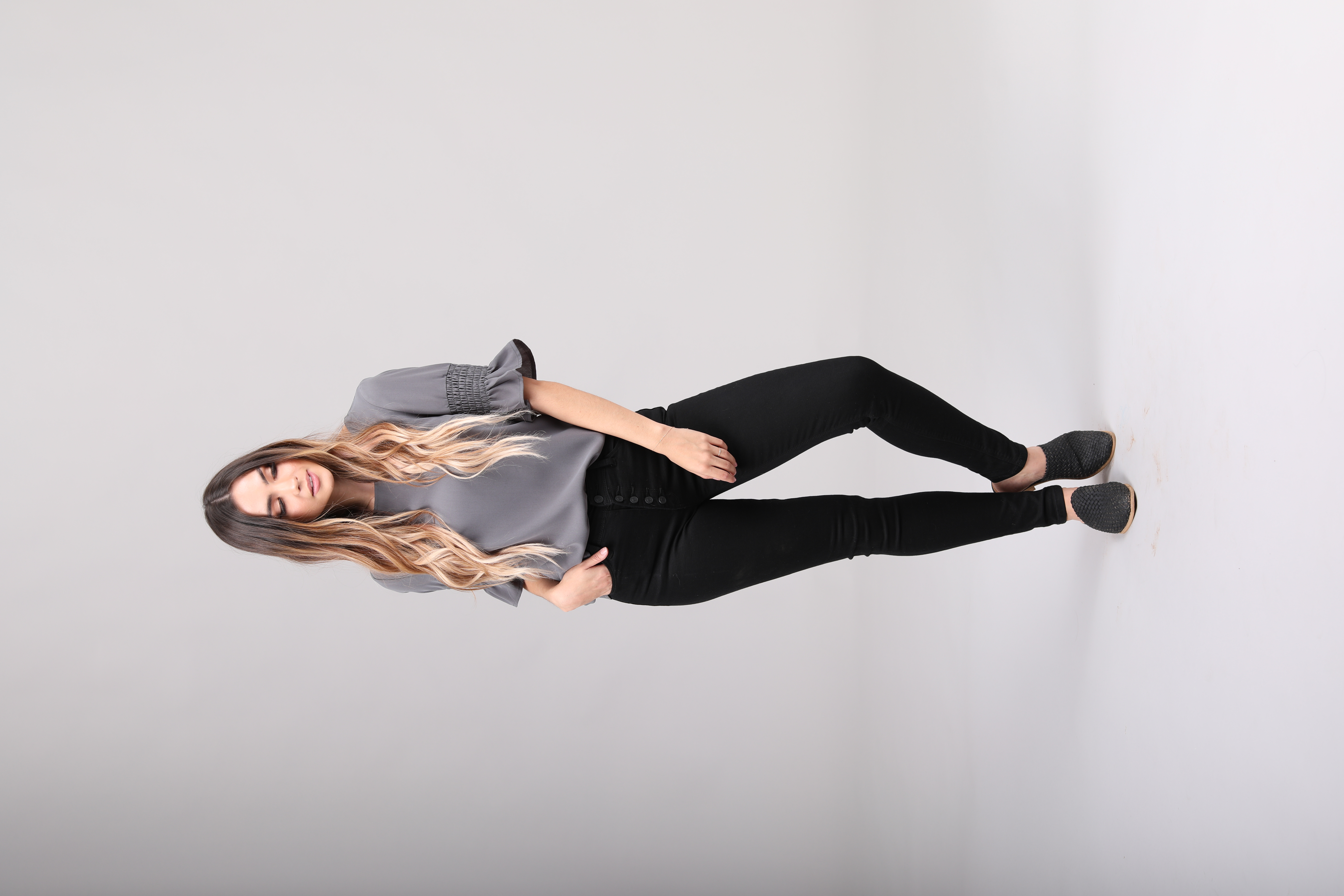 Gathered Sleeve Top-Pewter