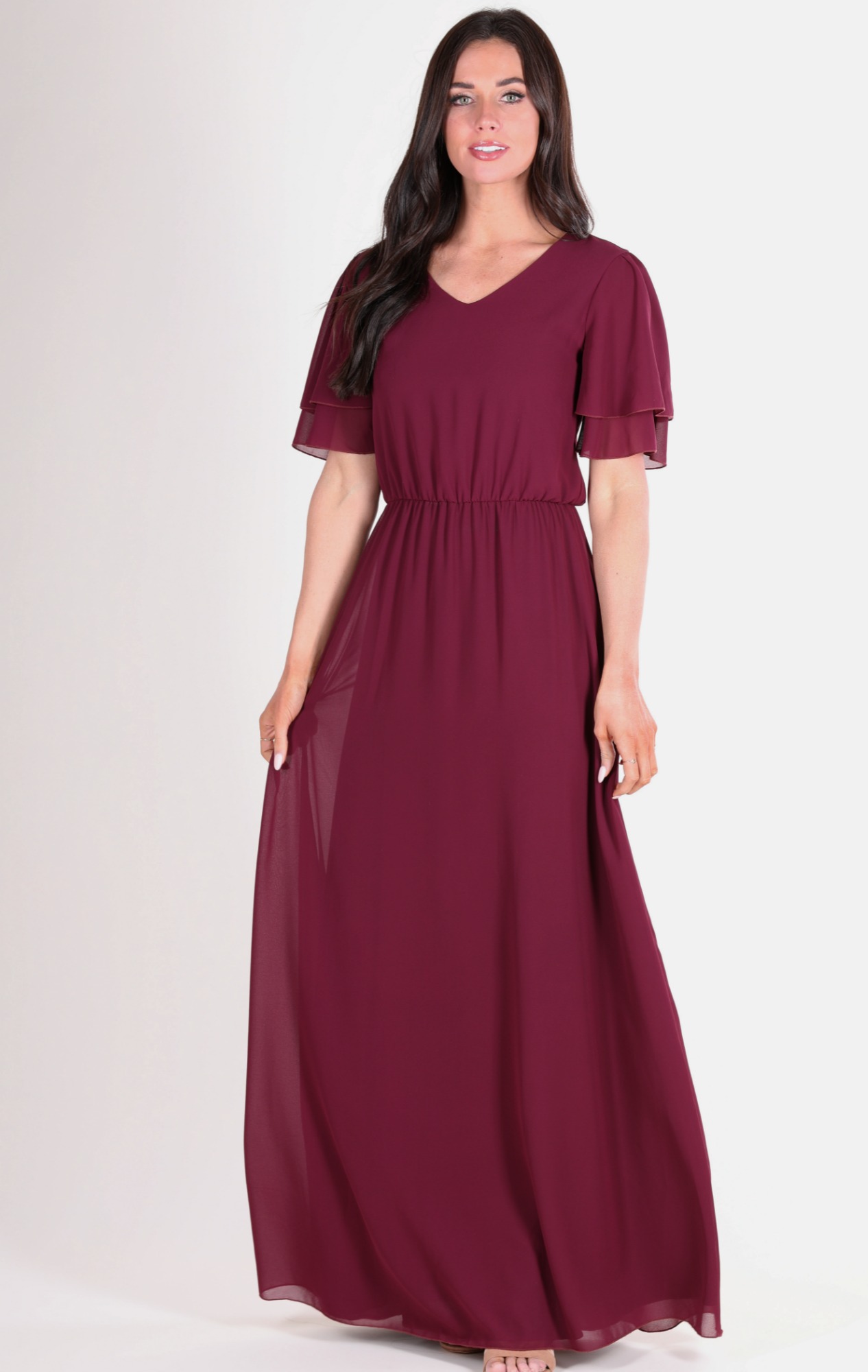 Chloe Chiffon Maxi Dress-Burgundy