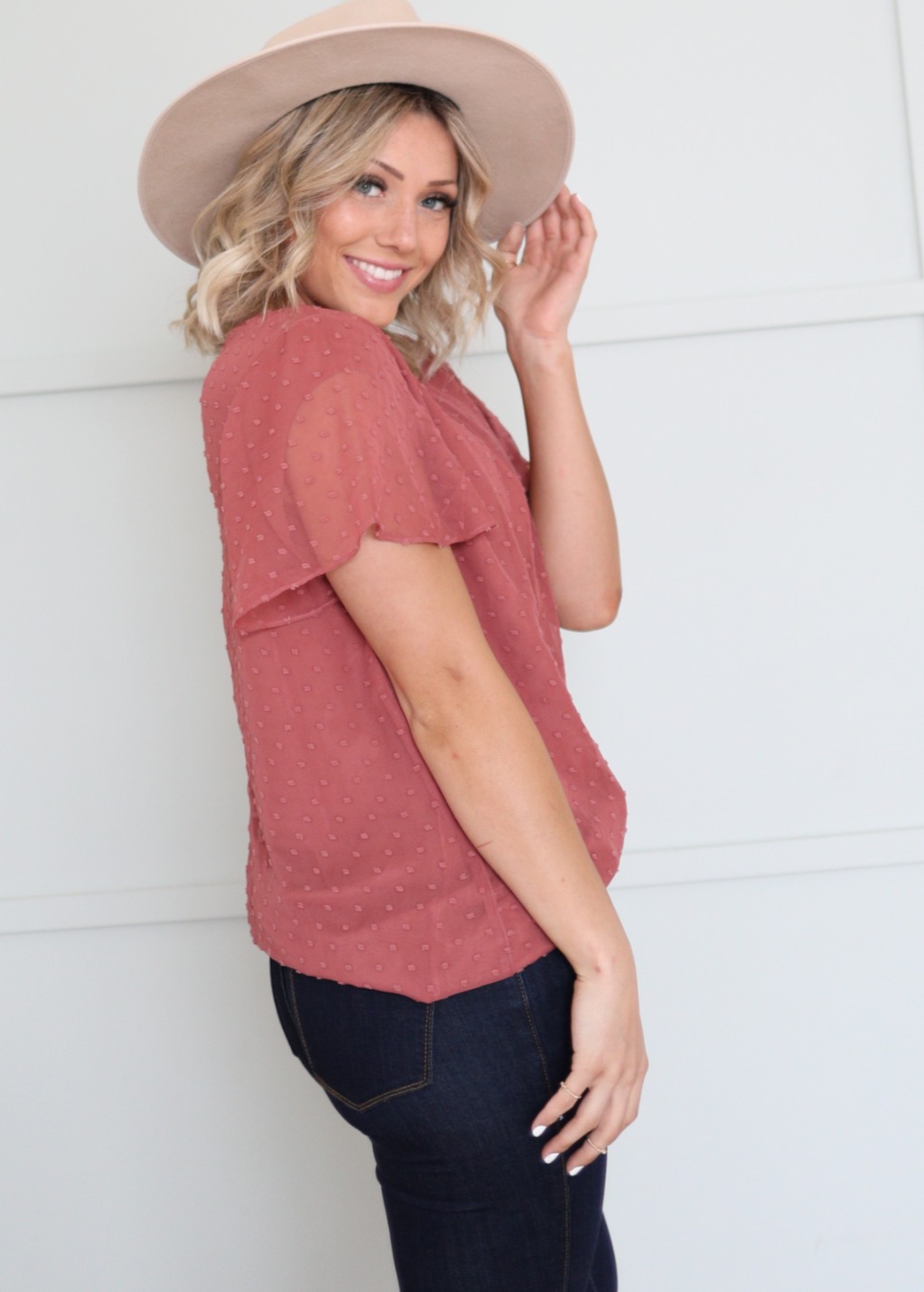 Swiss Dot Top-Mauve Rose