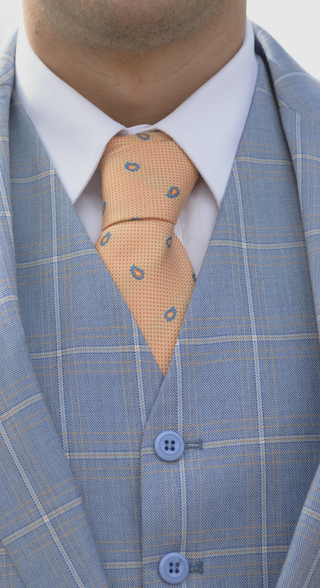Light Blue Suit and Peach Tie