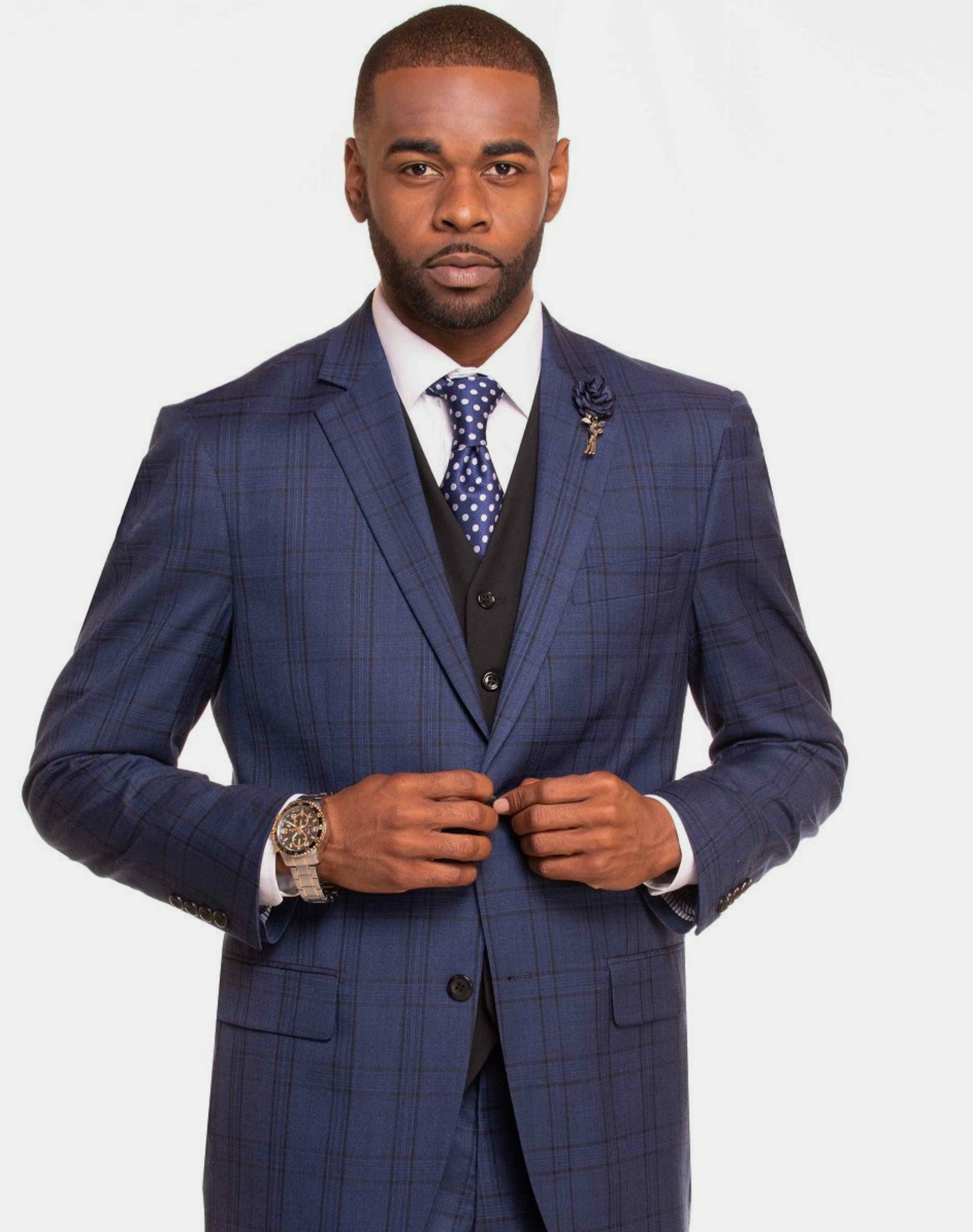 Blue Plaid Vested Suit