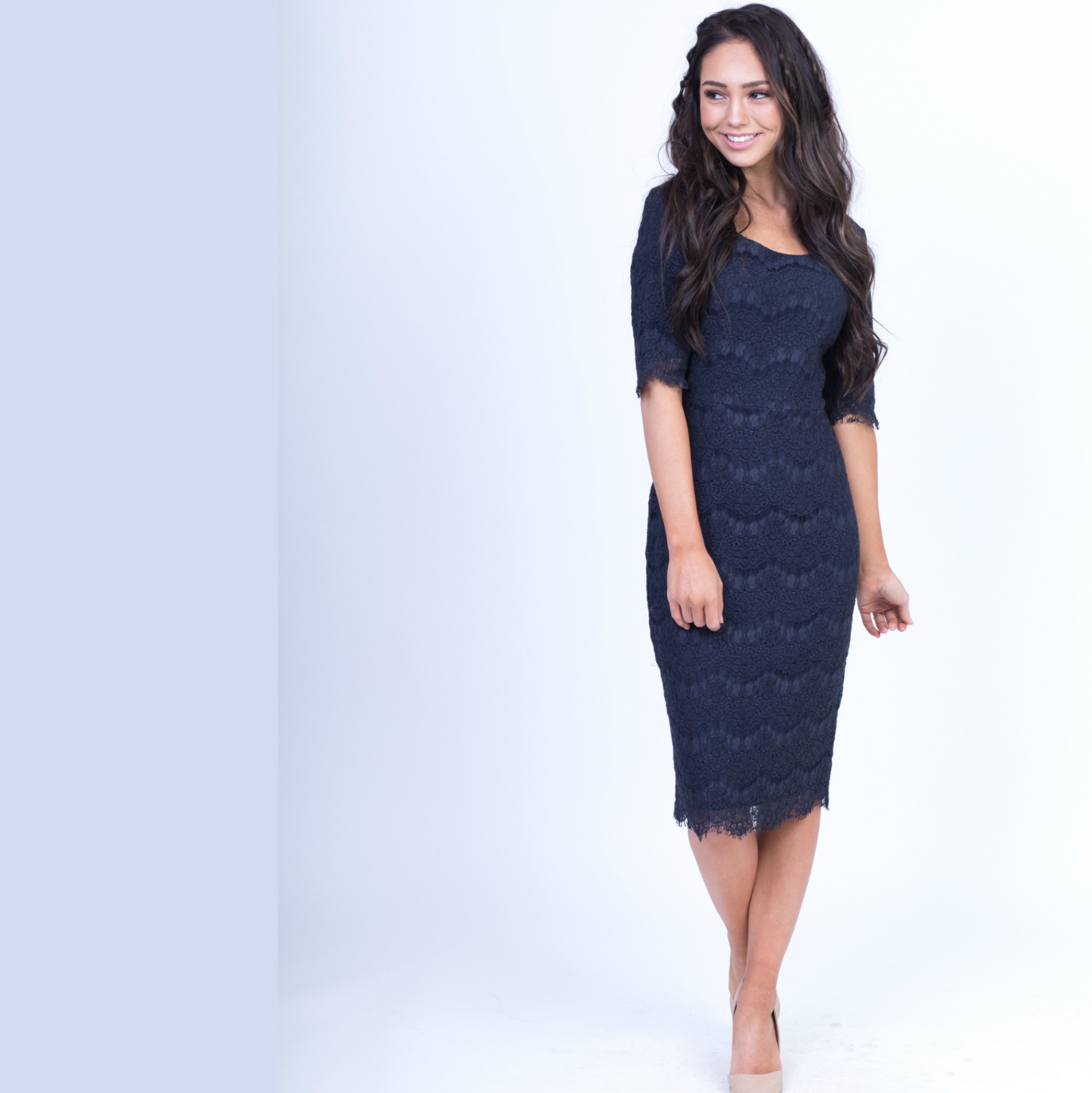 Jill Lace Dress-Navy