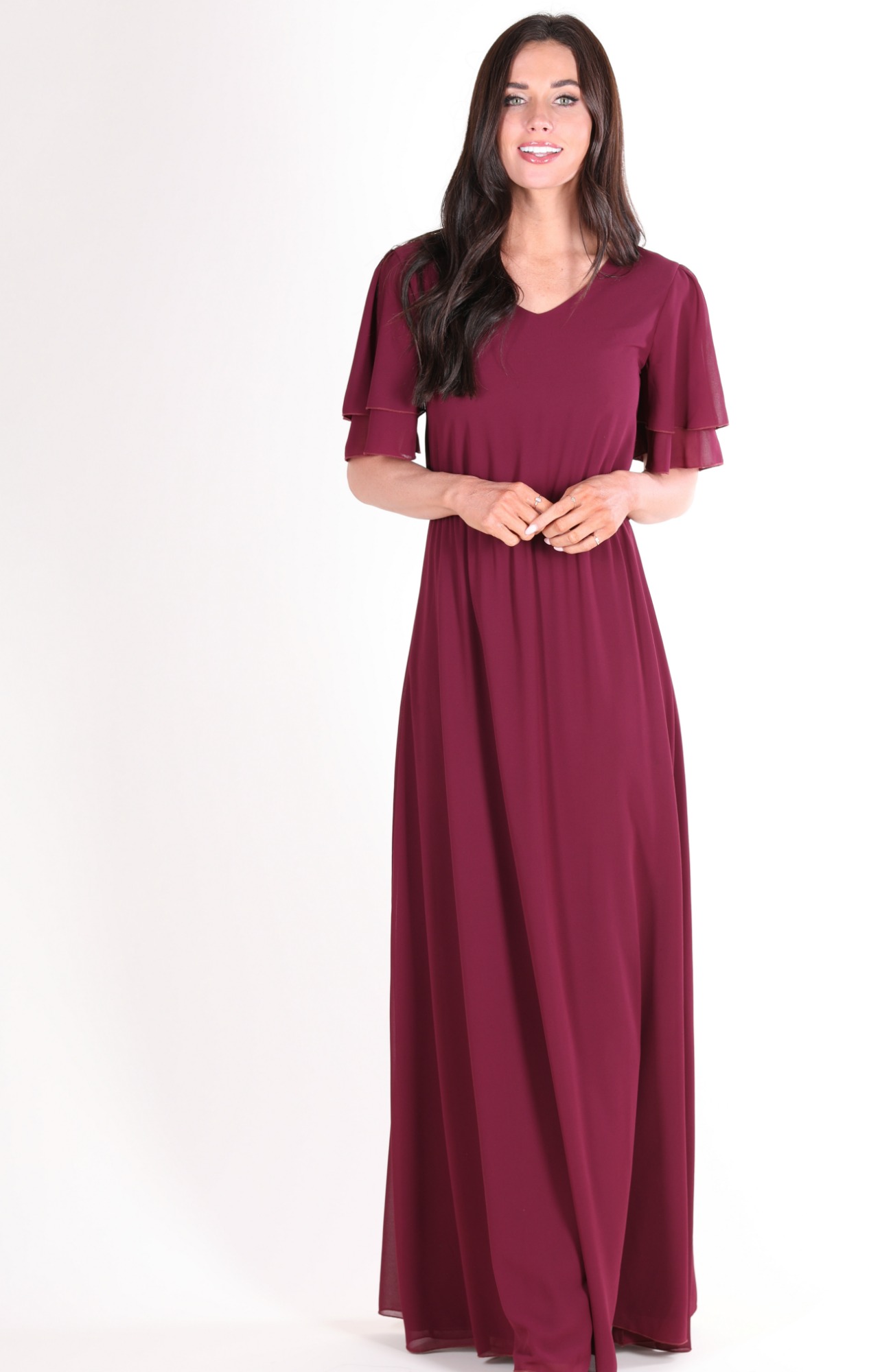 Chloe Chiffon Maxi Dress-Burgundy