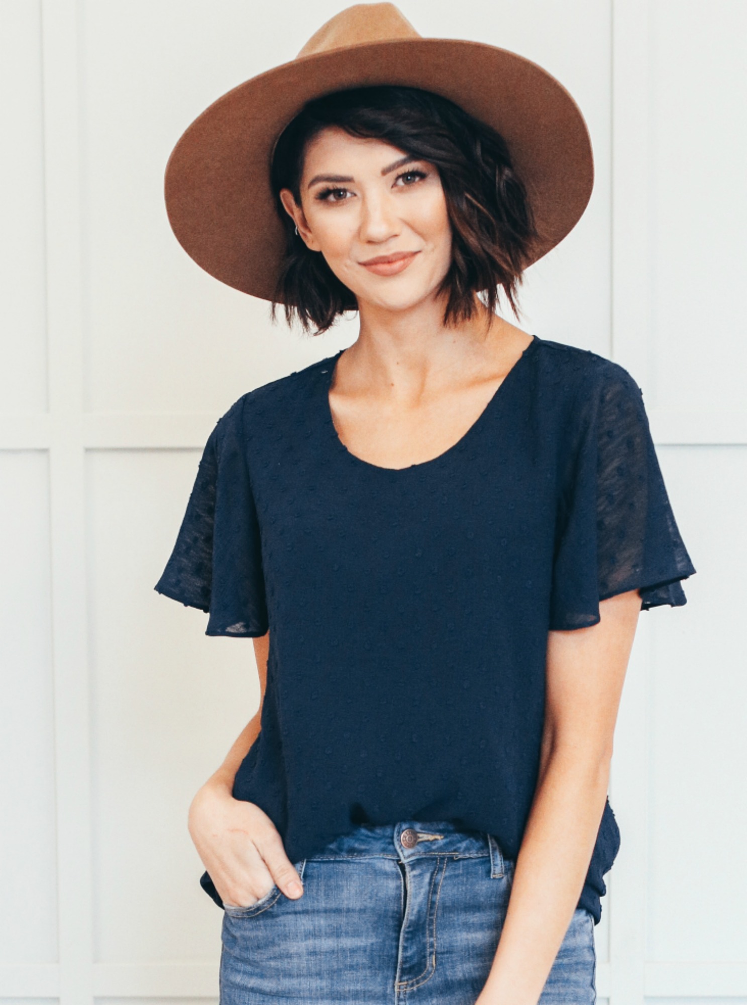 Mikarose Swiss Dot Top-Navy