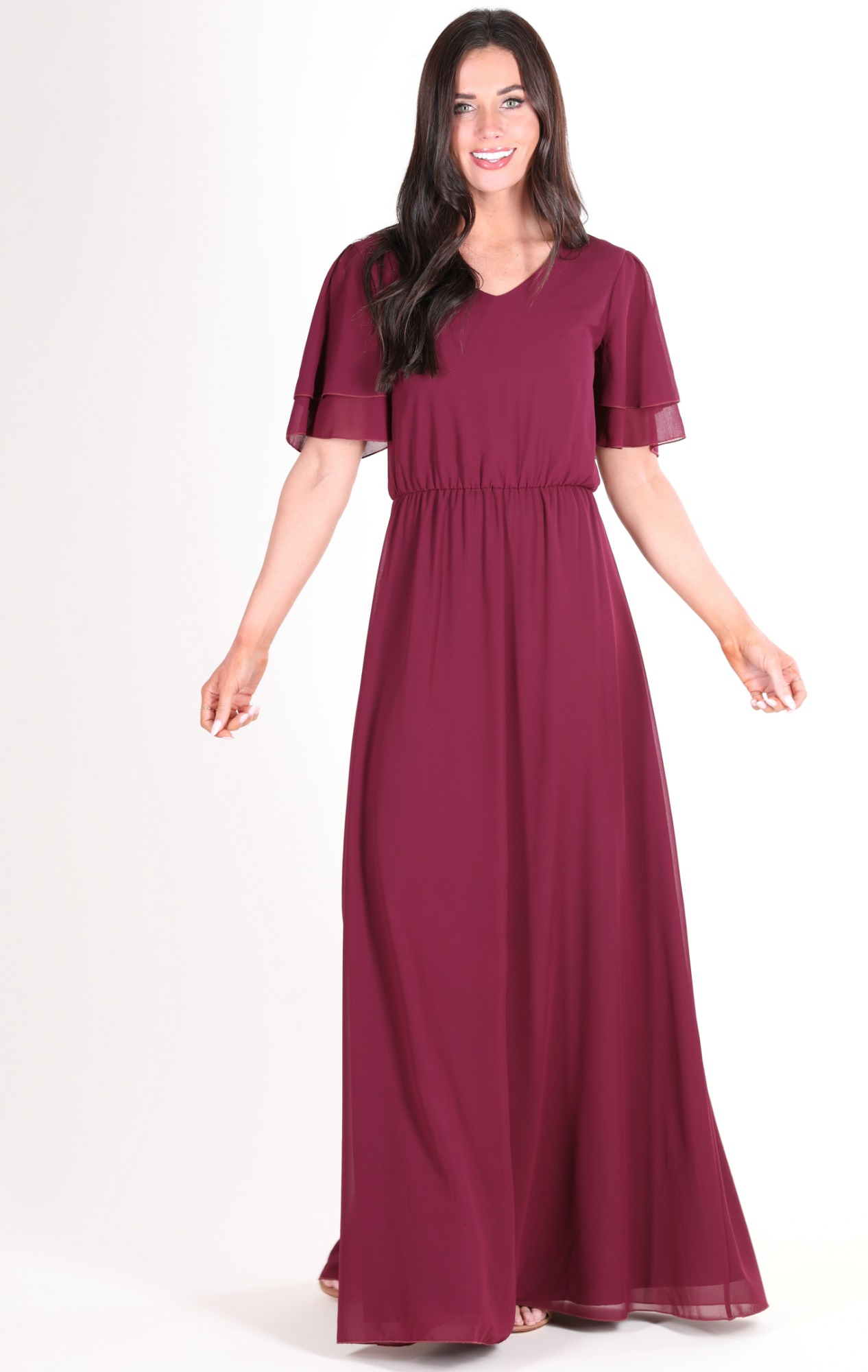 Chloe Chiffon Maxi Dress-Burgundy