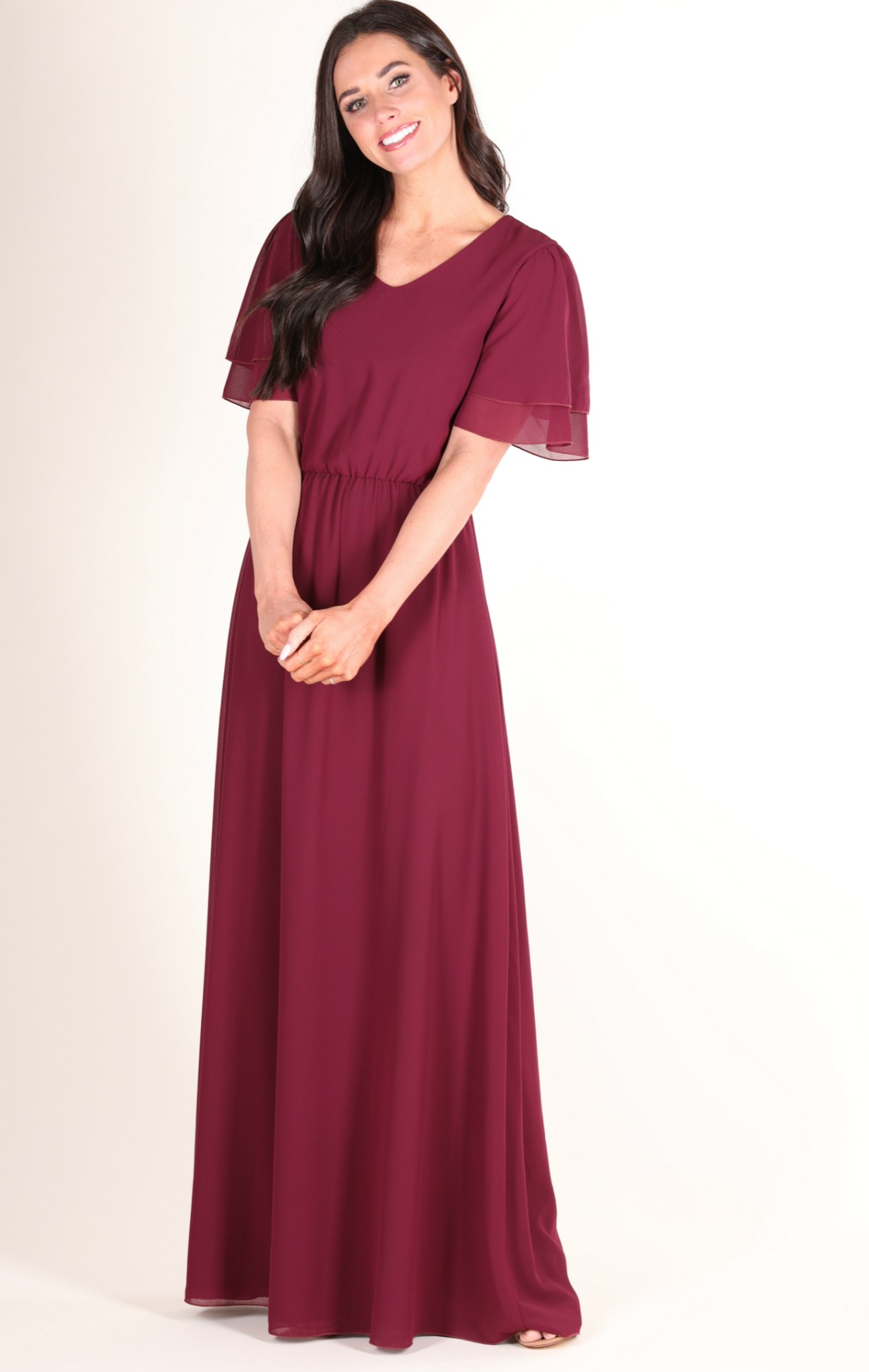 Chloe Chiffon Maxi Dress-Burgundy