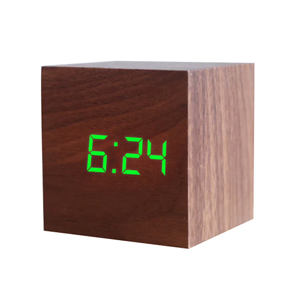 Thumbnail: Sleek Mini Wood LED Desk Alarm Clock with Sound Control & Calendar