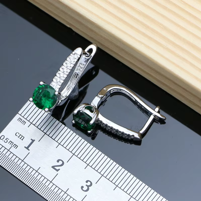 Thumbnail: Elegant Silver 925 Jewelry Set with Natural Green Emerald Earrings and Necklace