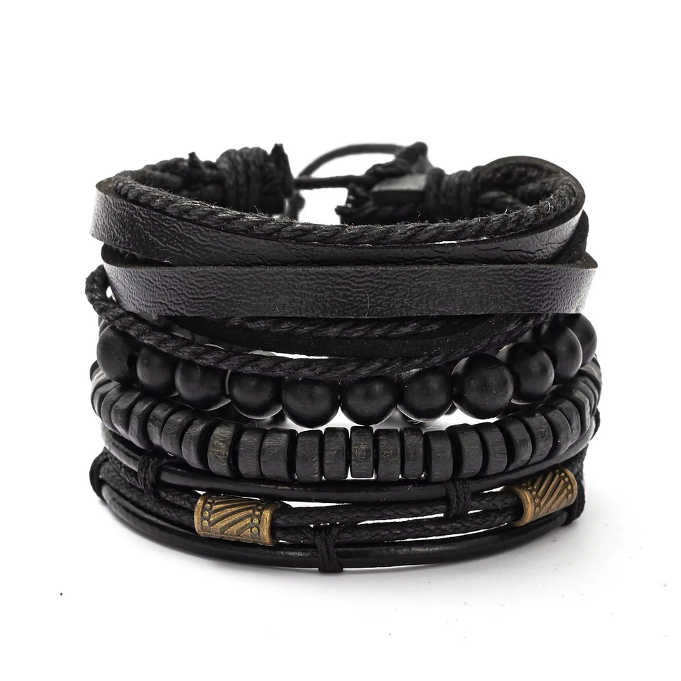 Thumbnail: Men's Vintage Multi-Layer Wooden Bead Bracelet - Set of 4 Fashion Accessories