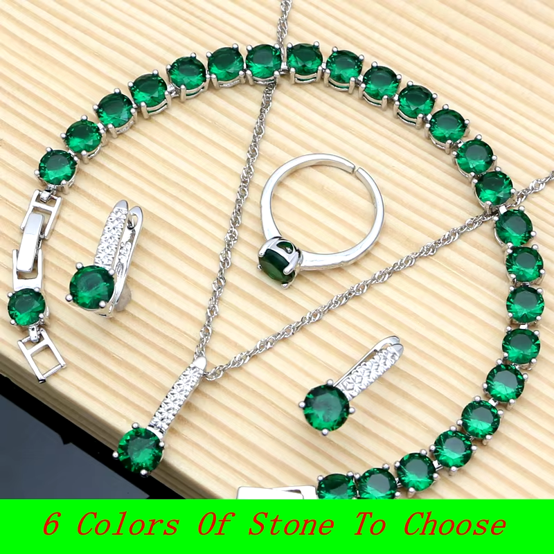 Thumbnail: Elegant Silver 925 Jewelry Set with Natural Green Emerald Earrings and Necklace
