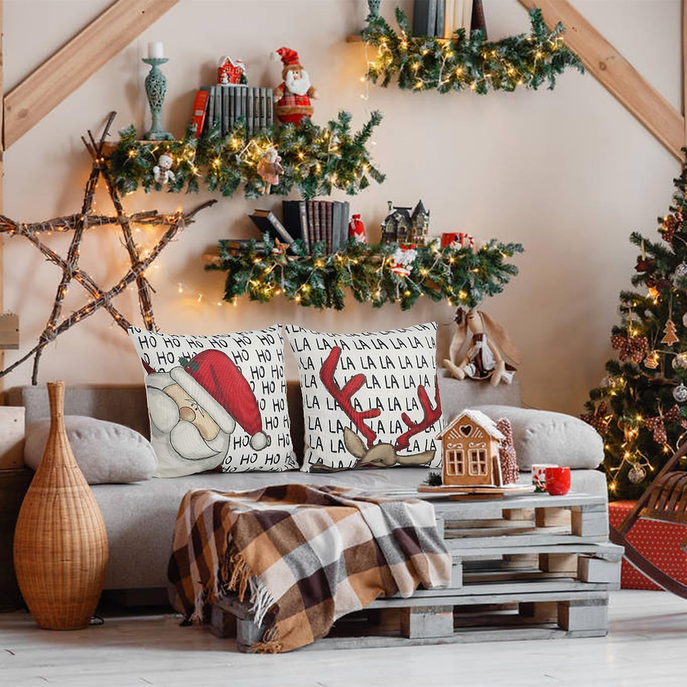 Thumbnail: Festive 4-Piece Christmas Cushion Cover Set - Linen Holiday Decor