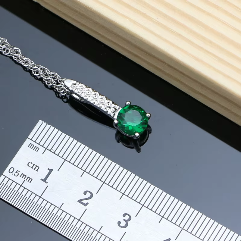Thumbnail: Elegant Silver 925 Jewelry Set with Natural Green Emerald Earrings and Necklace