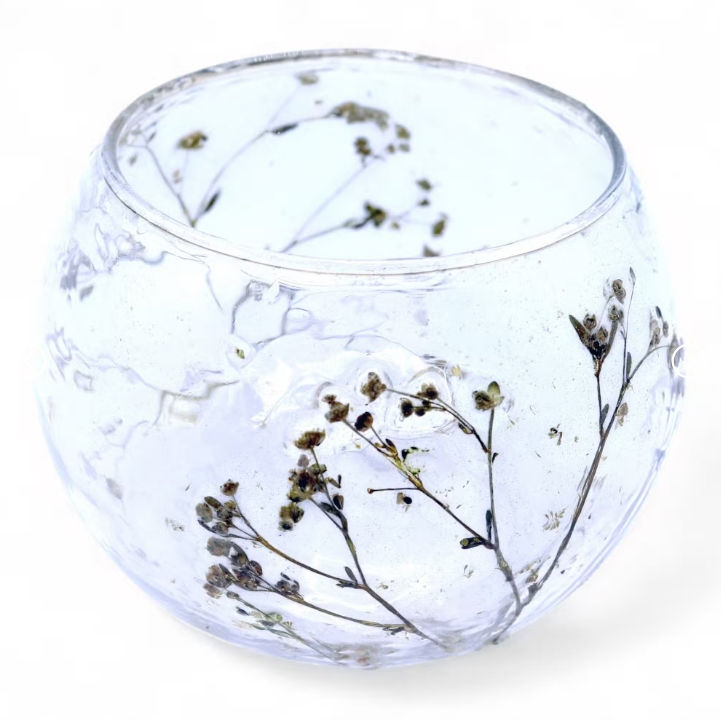 Natural Floral Glass - Bowl Candle Holder - (8x10cm)