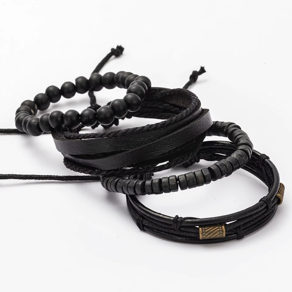 Thumbnail: Men's Vintage Multi-Layer Wooden Bead Bracelet - Set of 4 Fashion Accessories