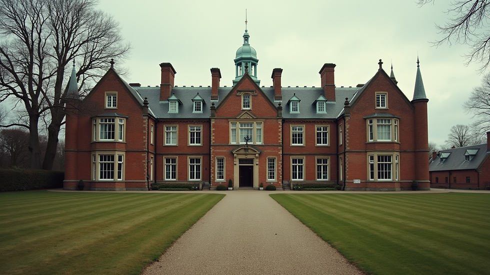 Wide angle view of historical Bletchley Park building