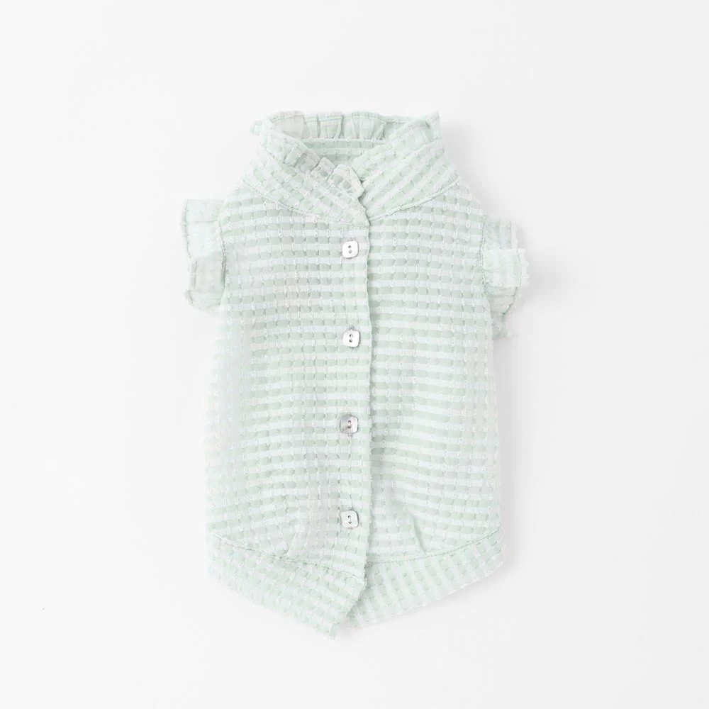 Thumbnail: Mon Cheri Sea Check Table Frill Colour Shirt with Scallined