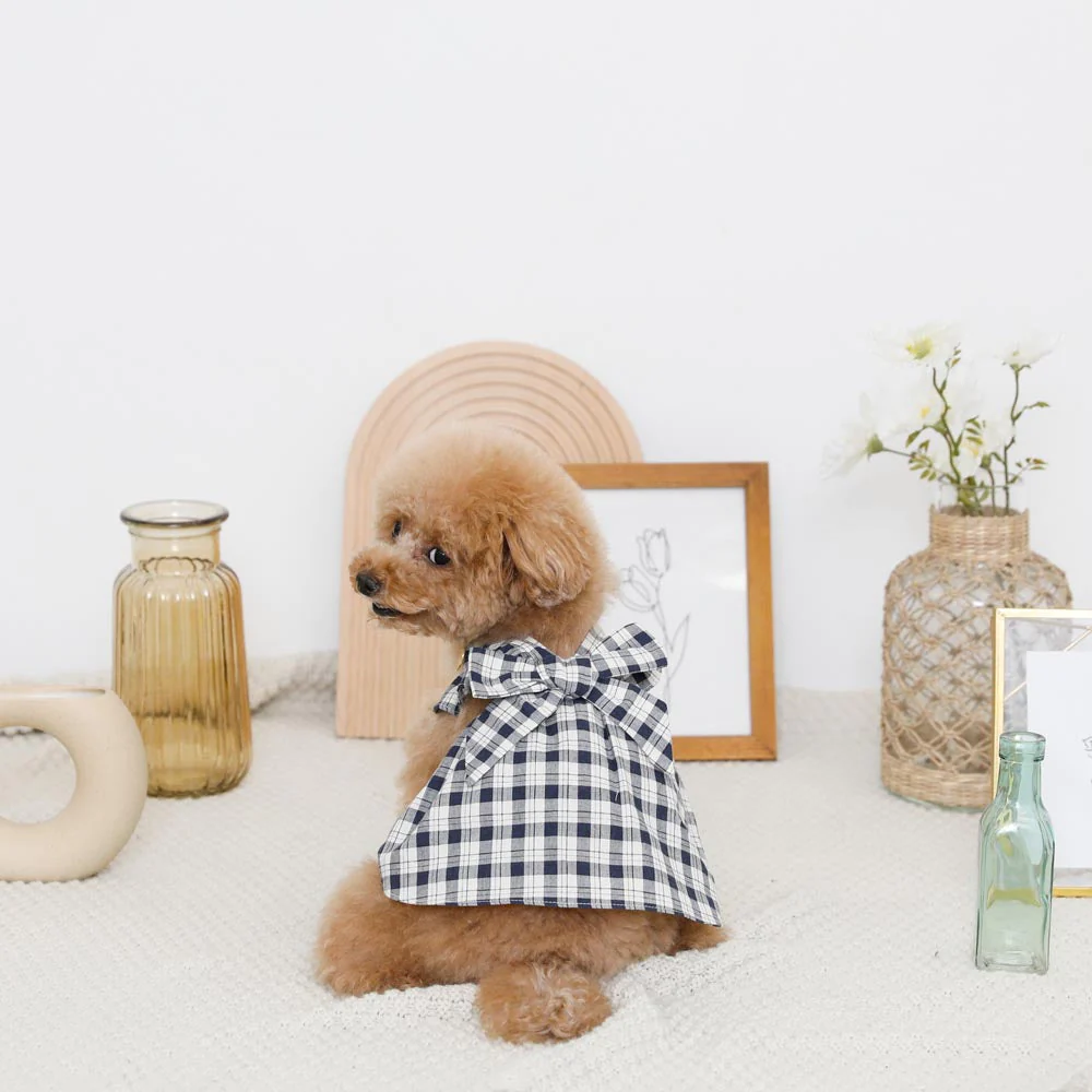 Thumbnail: Mon Cheri Check Ribbon Dress (Navy)