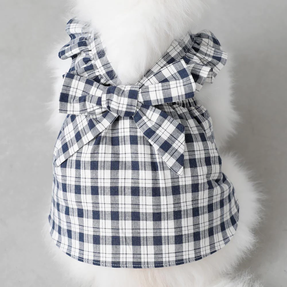 Thumbnail: Mon Cheri Check Ribbon Dress (Navy)