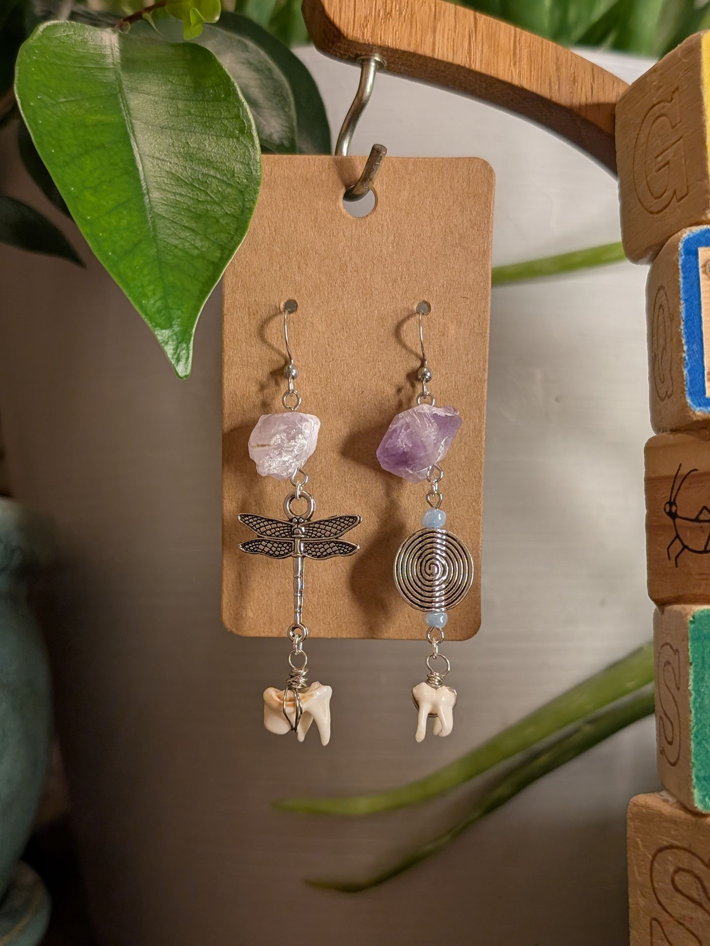 Amethyst, Teeth, Dragonfly, and Spiral