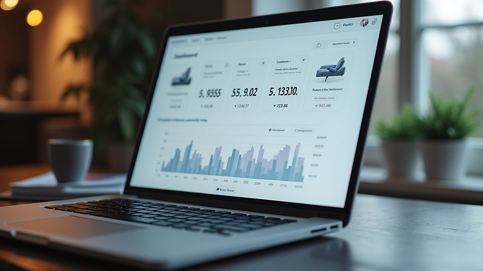 Close-up view of a laptop screen showing e-commerce dashboard