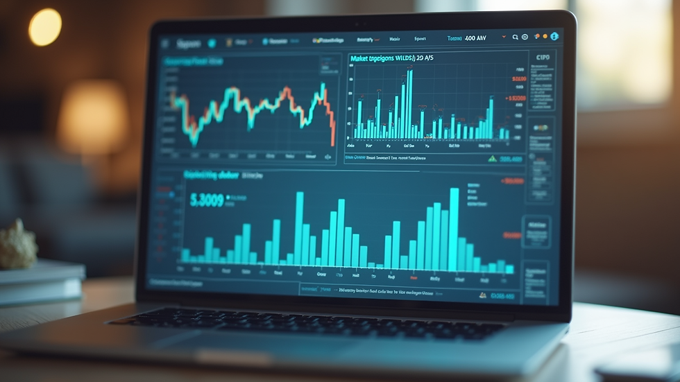 Close-up view of a laptop screen showing market research data