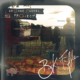 A album cover called grunge flannel pearlsnap with a balck border looking out seeing UFOs