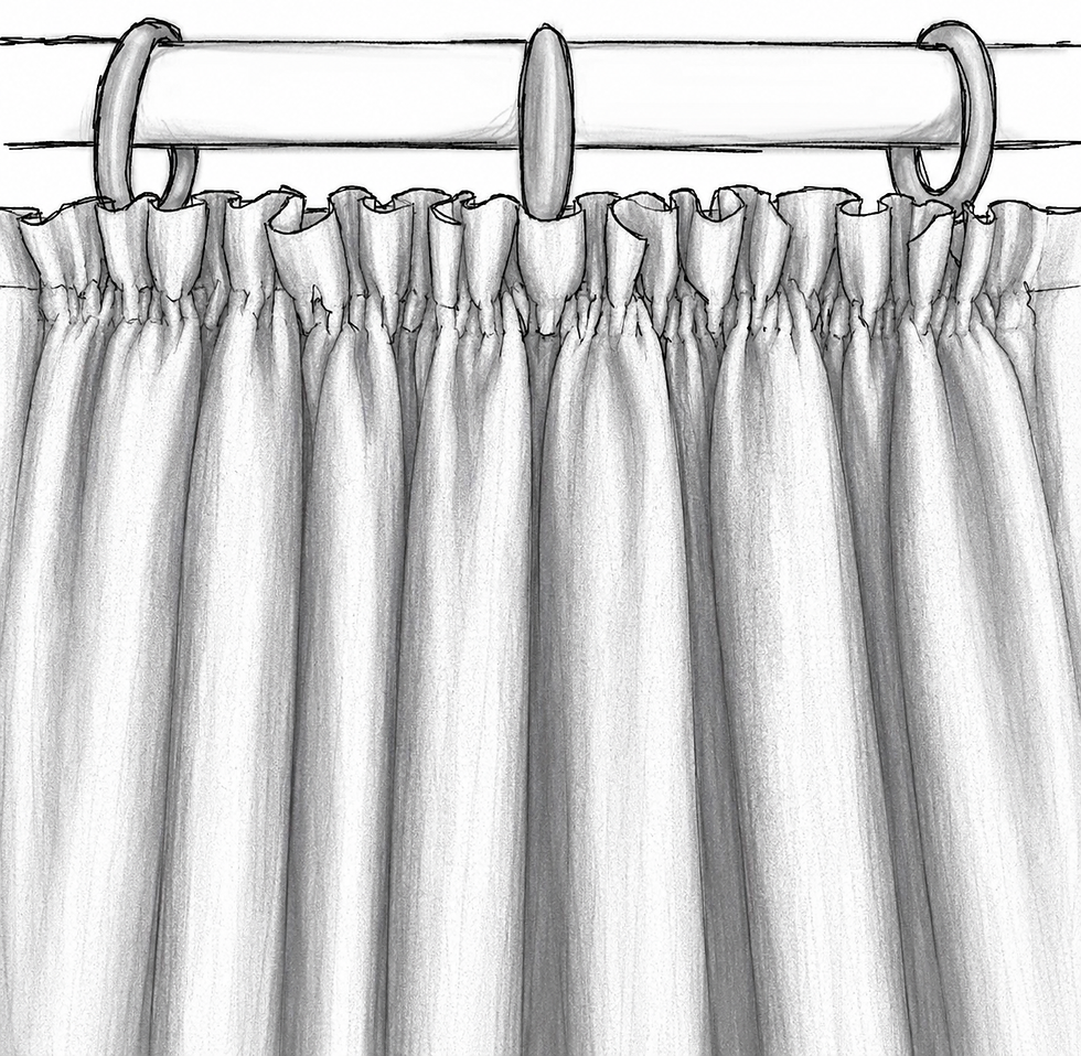 Cottage Pleated curtain hanging from rod