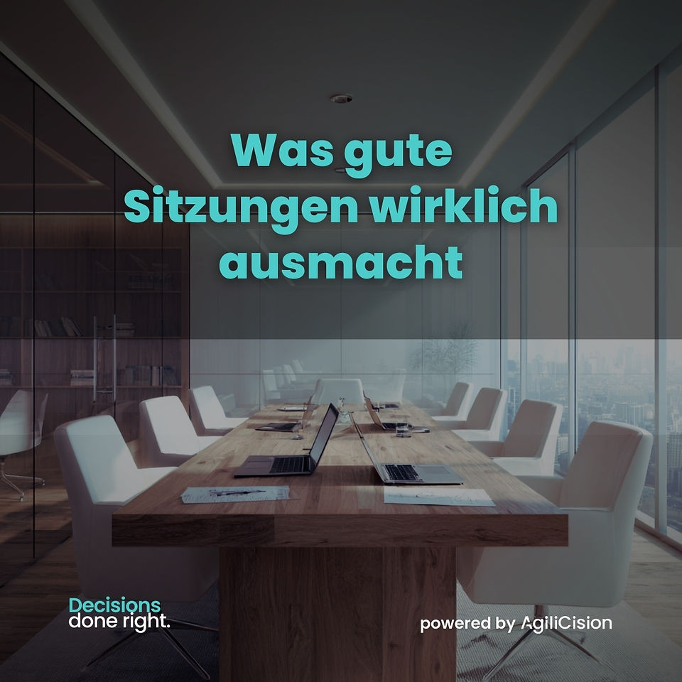 Quadratische Grafik mit einem modernen Besprechungsraum. Überschrift: ‚Was gute Sitzungen wirklich ausmacht‘. Unten Logos von Ventuno und AgiliCision.