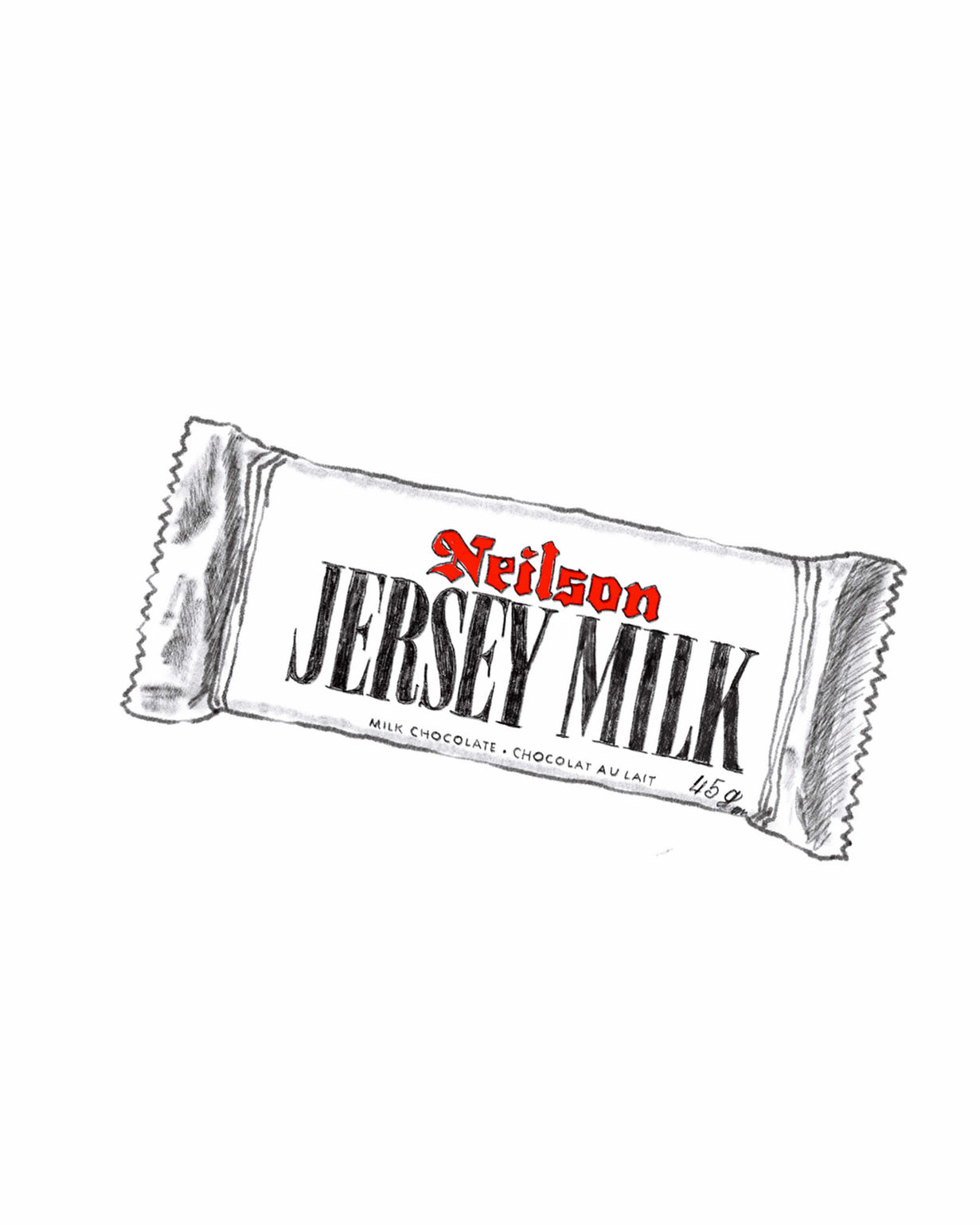 hand drawing of Jersey Milk Chocolate Bar package