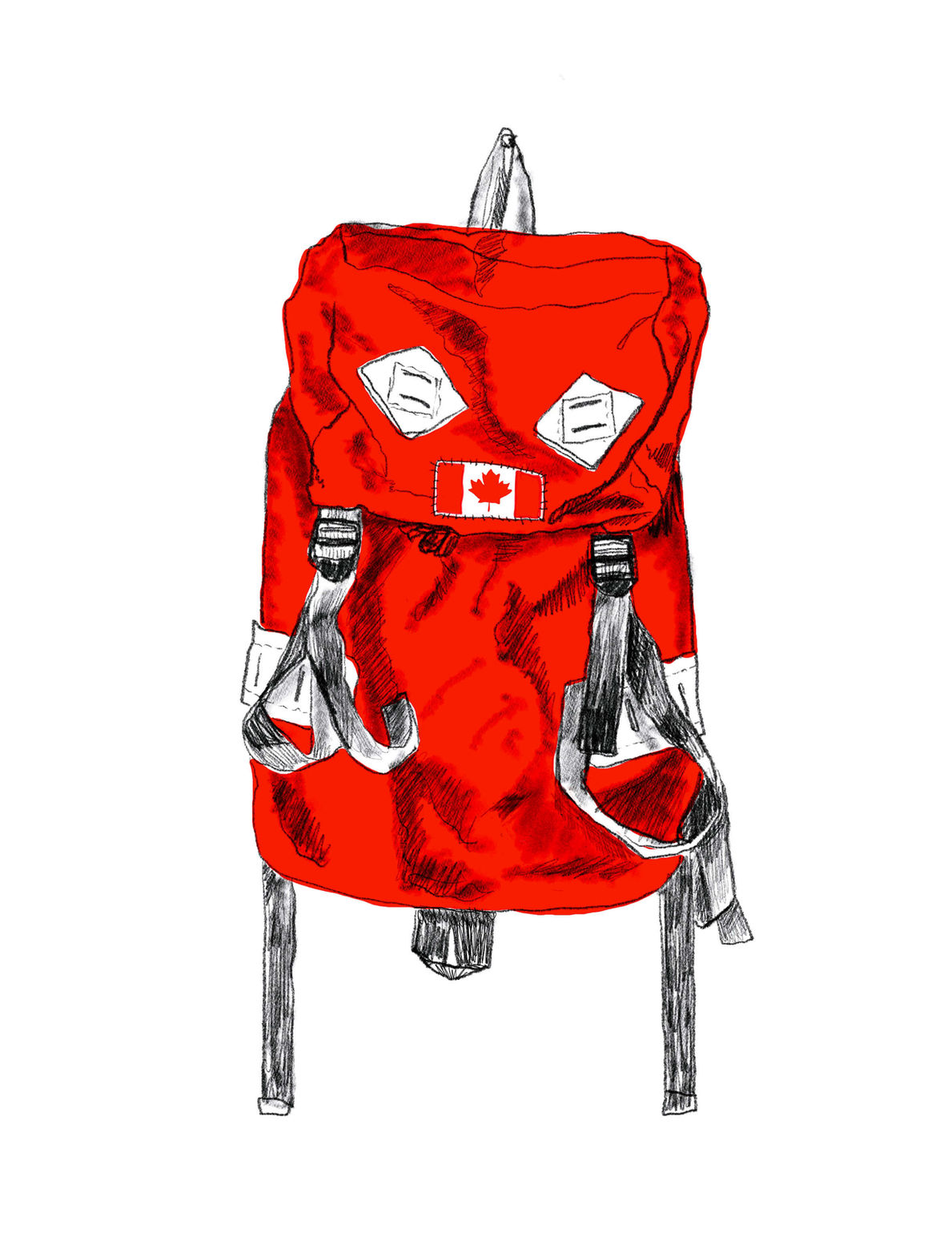 drawing of a red knapsack