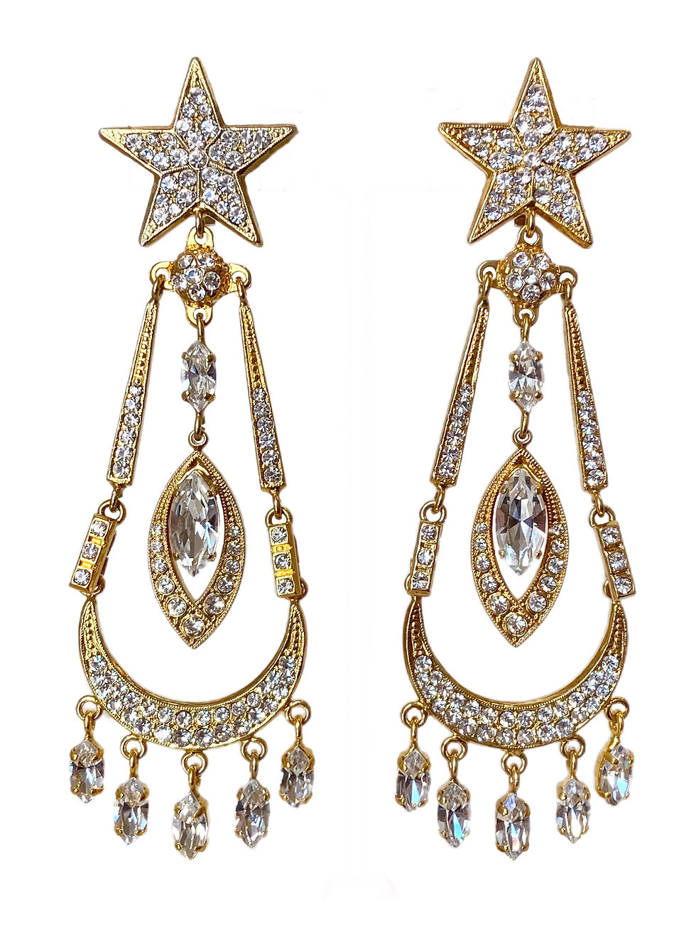 Rhinestone Double Star Statement Earrings