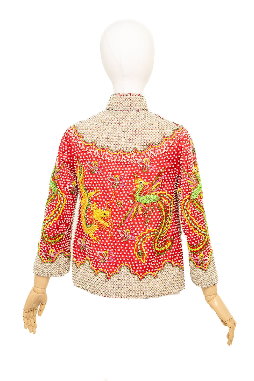 Vintage Chinese wedding jacket fully embellished with rhinestones and beads and phoenix and dragon motif