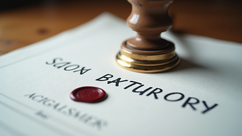Close-up view of a notary seal and stamp on a legal document