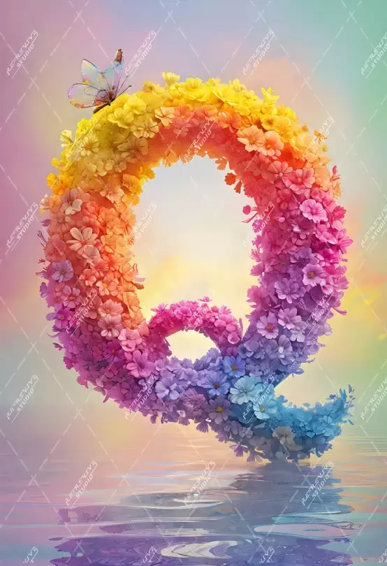 Q - Colorful Flower Monogram - Letter Q, Logo, Brand, RE-Revive Studio