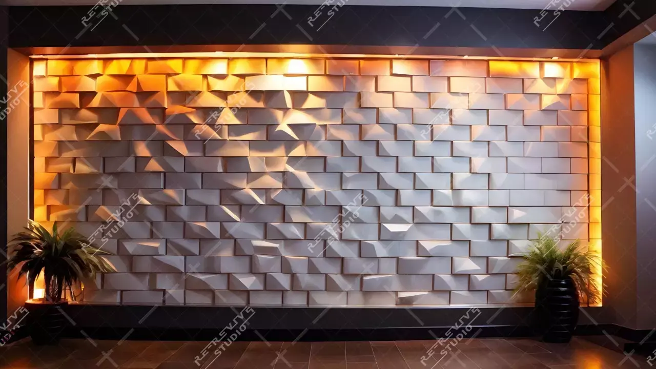 Fancy yellow lighting brick wall design - Brick Elevation, studio setup, creative, background - RE-Revive Studio