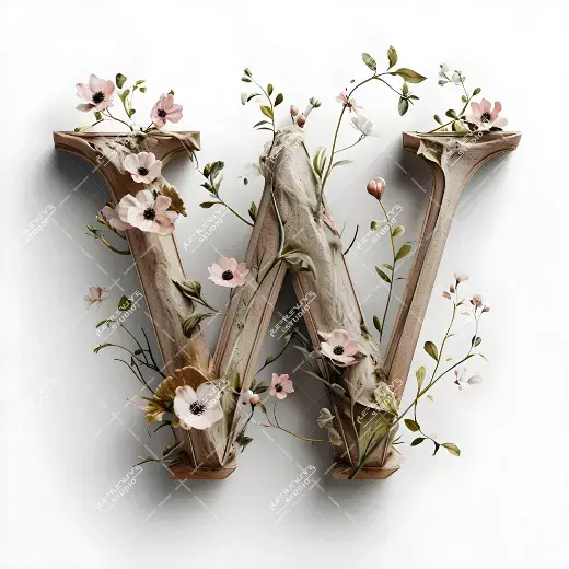 W - Botanical Wood Monogram - Letter W, Logo, Brand, RE-Revive Studio