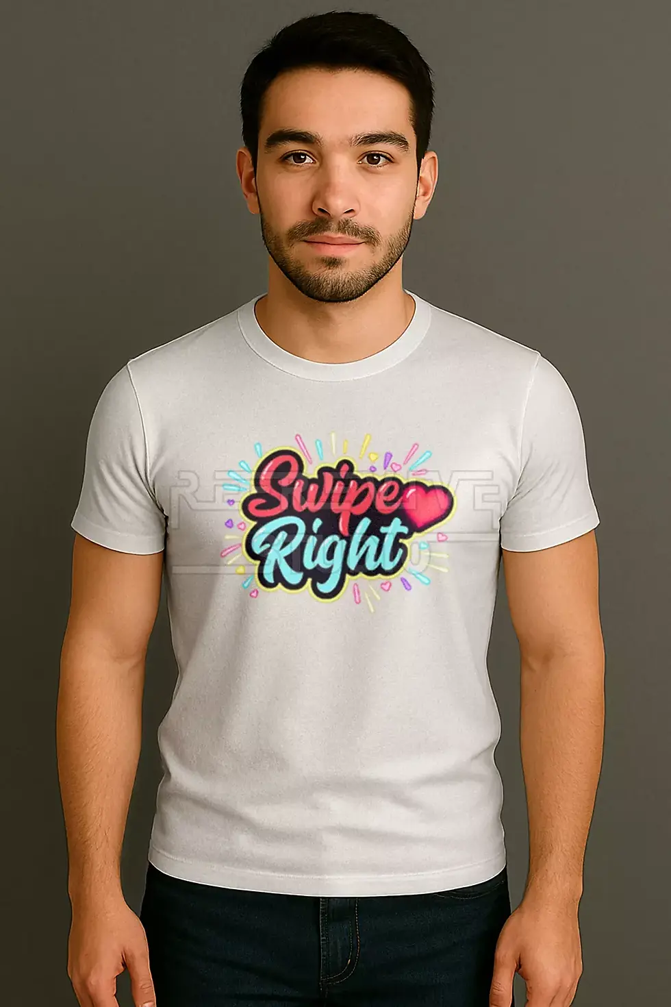 Swipe Right Heart Printed White T-Shirt colorful dating design - Valentine's Day T-Shirt, Lovers Day Dress, RE-Revive Studio.