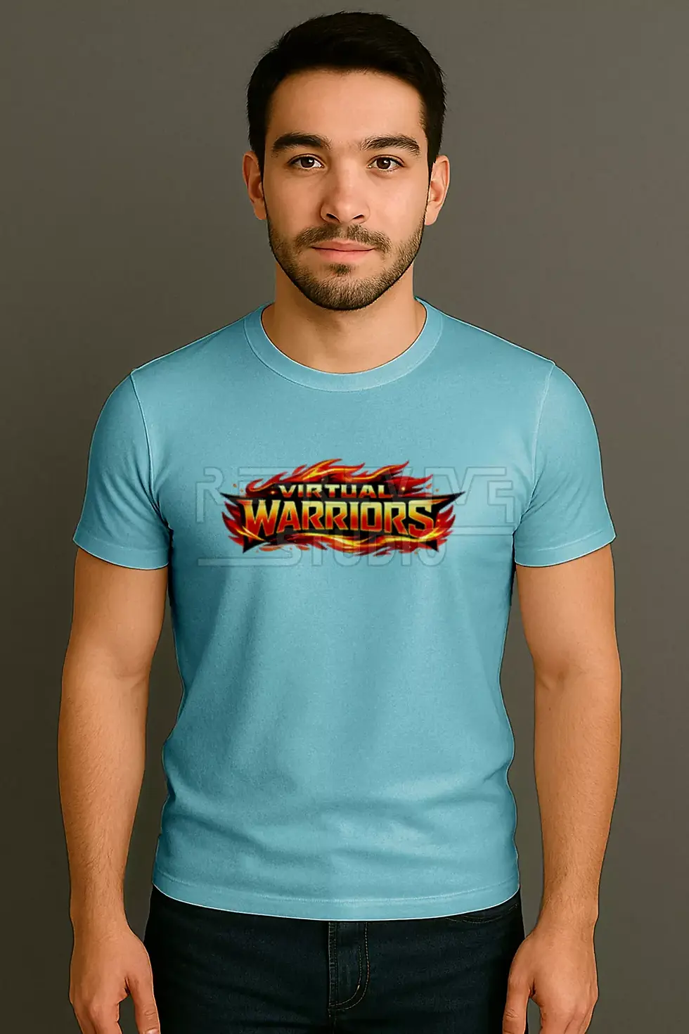 Virtual Warriors printed blue t-shirt with futuristic design - Virtual Warriors T-Shirt, Vijay T-Shirt | RE-Revive Studio