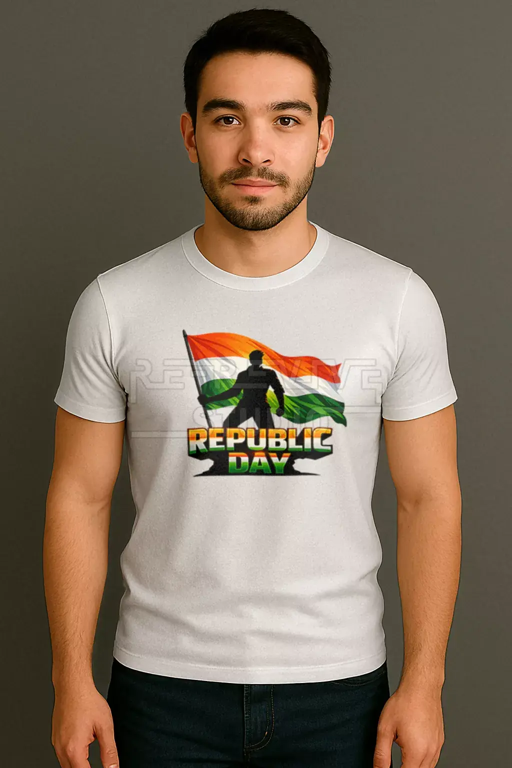 Republic Day printed t-shirt featuring a man with colorful patriotic artwork - Republic Day Printed T-Shirt, RE-Revive Studio