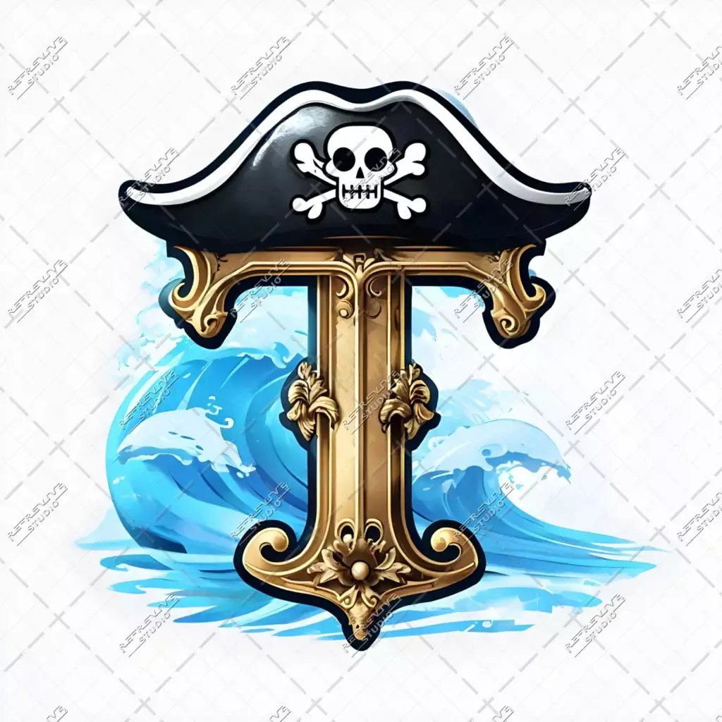 T - Pirate Hat Monogram - Letter T, Pirate Hat, One piece, Anime, Pirate, Ocean, Luffy, Cartoon, RE-Revive Studio