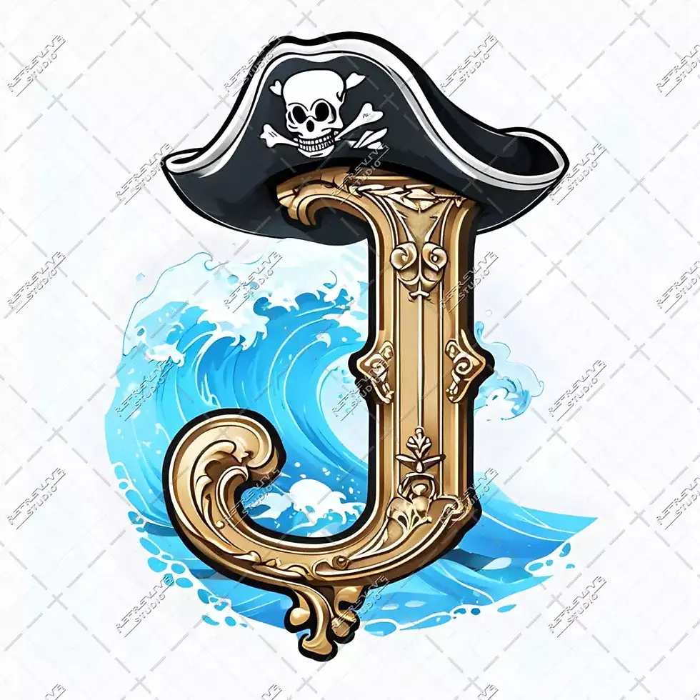 J - Pirate Hat Monogram - Letter J, Pirate Hat, One piece, Anime, Pirate, Ocean, Luffy, Cartoon, RE-Revive Studio